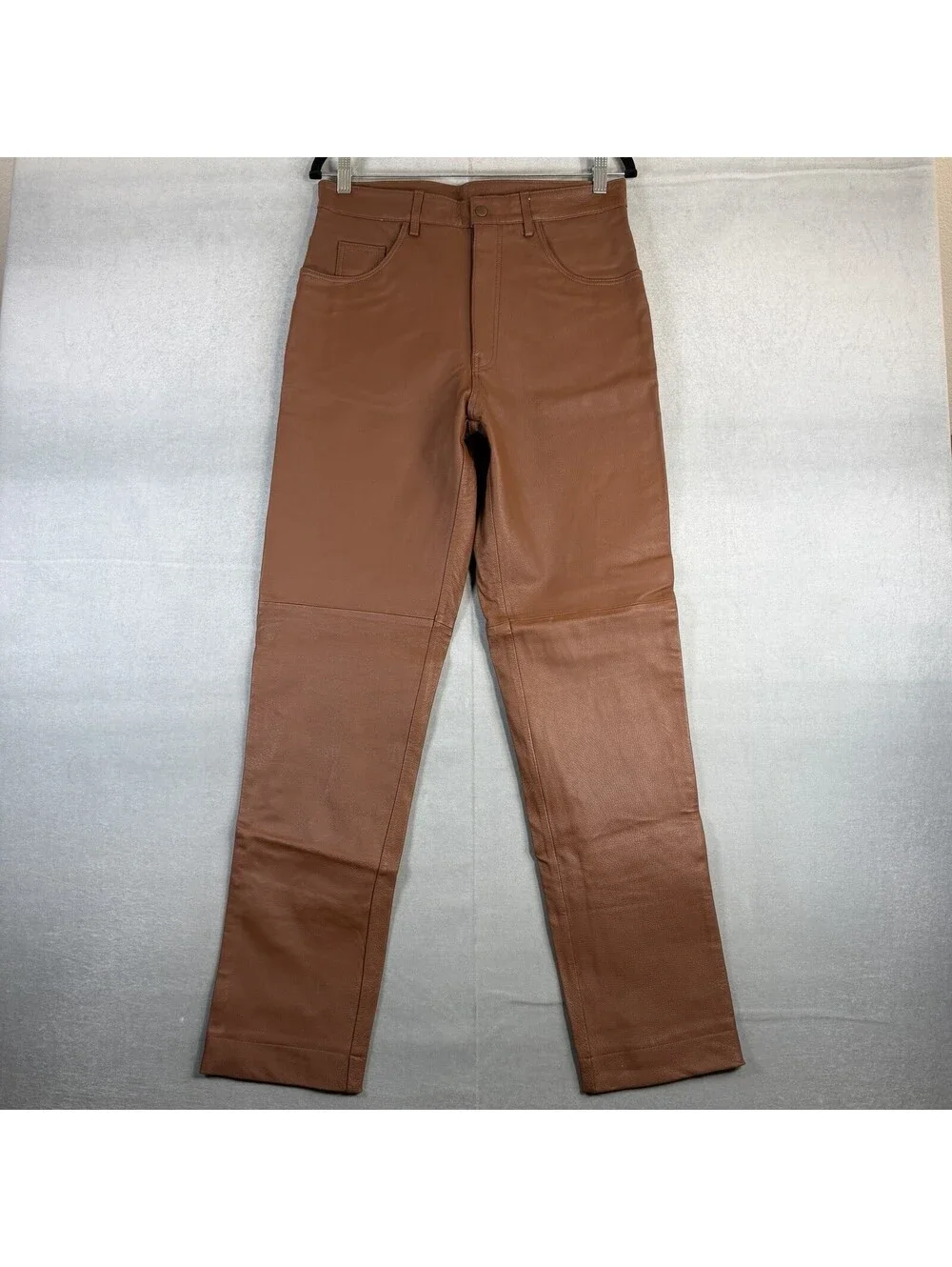 VTG International Male Leather Pants Mens 32x32 Brown Straight Leg Lined Jeans